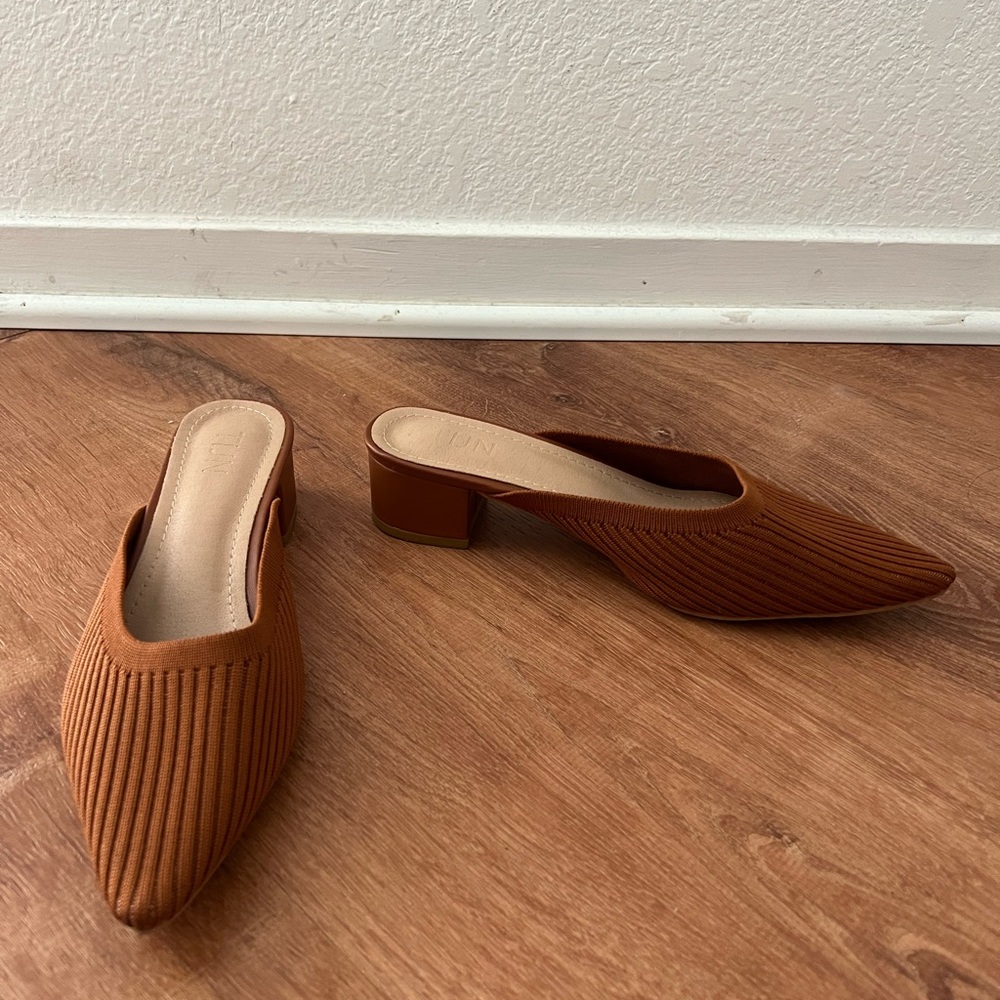 Tjin Brown Heeled Mules